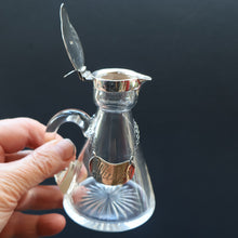 Load image into Gallery viewer, B/ ANTIQUE WHISKY NOGGIN. Hallmarked 1907 Hukin and Heath Silver Mounts; with Cute Miniature Silver Whisky Label

