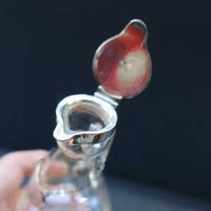 B/ ANTIQUE WHISKY NOGGIN. Hallmarked 1907 Hukin and Heath Silver Mounts; with Cute Miniature Silver Whisky Label