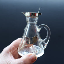 Load image into Gallery viewer, B/ ANTIQUE WHISKY NOGGIN. Hallmarked 1907 Hukin and Heath Silver Mounts; with Cute Miniature Silver Whisky Label
