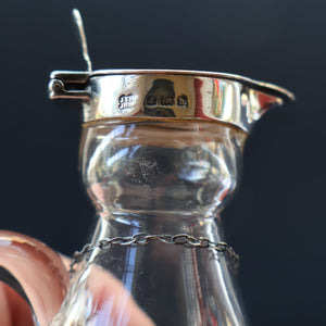 B/ ANTIQUE WHISKY NOGGIN. Hallmarked 1907 Hukin and Heath Silver Mounts; with Cute Miniature Silver Whisky Label