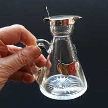 Load image into Gallery viewer, B/ ANTIQUE WHISKY NOGGIN. Hallmarked 1907 Hukin and Heath Silver Mounts; with Cute Miniature Silver Whisky Label
