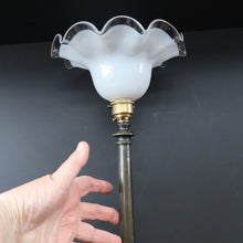 Load image into Gallery viewer, Stylish Early 20th Century Bronze Table Lamp with White Glass Shade with Frilled Edge. REWIRED


