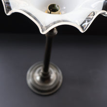 Load image into Gallery viewer, Stylish Early 20th Century Bronze Table Lamp with White Glass Shade with Frilled Edge. REWIRED

