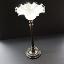 Load image into Gallery viewer, Stylish Early 20th Century Bronze Table Lamp with White Glass Shade with Frilled Edge. REWIRED

