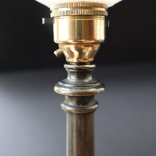 Load image into Gallery viewer, Stylish Early 20th Century Bronze Table Lamp with White Glass Shade with Frilled Edge. REWIRED


