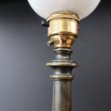 Load image into Gallery viewer, Stylish Early 20th Century Bronze Table Lamp with White Glass Shade with Frilled Edge. REWIRED

