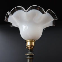 Load image into Gallery viewer, Stylish Early 20th Century Bronze Table Lamp with White Glass Shade with Frilled Edge. REWIRED

