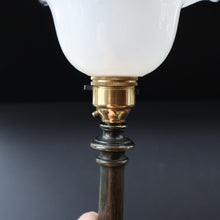 Load image into Gallery viewer, Stylish Early 20th Century Bronze Table Lamp with White Glass Shade with Frilled Edge. REWIRED

