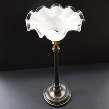 Load image into Gallery viewer, Stylish Early 20th Century Bronze Table Lamp with White Glass Shade with Frilled Edge. REWIRED

