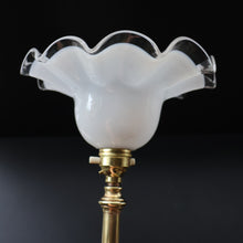 Load image into Gallery viewer, Stylish Early 20th Century Brass Table Lamp with White Glass Shade with Frilled Edge. REWIRED
