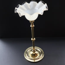 Load image into Gallery viewer, Stylish Early 20th Century Brass Table Lamp with White Glass Shade with Frilled Edge. REWIRED
