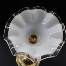 Load image into Gallery viewer, Stylish Early 20th Century Brass Table Lamp with White Glass Shade with Frilled Edge. REWIRED
