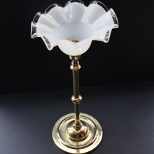 Load image into Gallery viewer, Stylish Early 20th Century Brass Table Lamp with White Glass Shade with Frilled Edge. REWIRED
