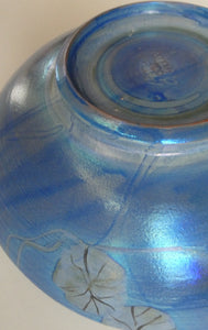 SCOTTISH POTTERY. Rarer Margery Clinton LARGE Circular Shallow Bowl with a Hand-Painted GOLD Lustre Flowerheads