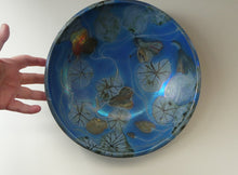 Load image into Gallery viewer, SCOTTISH POTTERY. Rarer Margery Clinton LARGE Circular Shallow Bowl with a Hand-Painted GOLD Lustre Flowerheads
