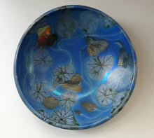 Load image into Gallery viewer, SCOTTISH POTTERY. Rarer Margery Clinton LARGE Circular Shallow Bowl with a Hand-Painted GOLD Lustre Flowerheads
