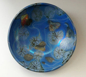 SCOTTISH POTTERY. Rarer Margery Clinton LARGE Circular Shallow Bowl with a Hand-Painted GOLD Lustre Flowerheads