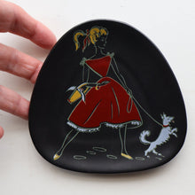 Load image into Gallery viewer, Sweet Little 1950s German U-Keramik Plate by Ursula Schonhaber Showing a Girl Walking her Dog
