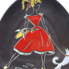 Load image into Gallery viewer, Sweet Little 1950s German U-Keramik Plate by Ursula Schonhaber Showing a Girl Walking her Dog
