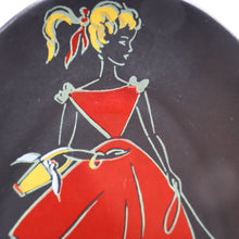 Load image into Gallery viewer, Sweet Little 1950s German U-Keramik Plate by Ursula Schonhaber Showing a Girl Walking her Dog
