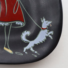 Load image into Gallery viewer, Sweet Little 1950s German U-Keramik Plate by Ursula Schonhaber Showing a Girl Walking her Dog
