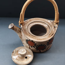 Load image into Gallery viewer, STUDIO POTTERY. Vintage 1960s Teapot with Sunflower Pattern &amp; Cane Handle by Briglin Pottery
