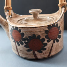 Load image into Gallery viewer, STUDIO POTTERY. Vintage 1960s Teapot with Sunflower Pattern &amp; Cane Handle by Briglin Pottery
