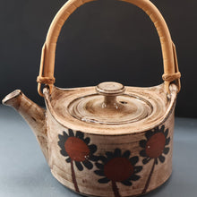 Load image into Gallery viewer, STUDIO POTTERY. Vintage 1960s Teapot with Sunflower Pattern &amp; Cane Handle by Briglin Pottery
