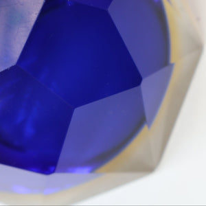 1960s MURANO Shallow Round Glass Bowl. Vintage Sommerso Geode Blue, Yellow and Clear Bowl