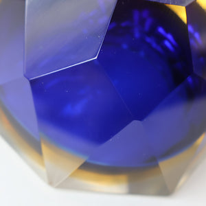 1960s MURANO Shallow Round Glass Bowl. Vintage Sommerso Geode Blue, Yellow and Clear Bowl