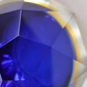 1960s MURANO Shallow Round Glass Bowl. Vintage Sommerso Geode Blue, Yellow and Clear Bowl