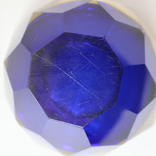 Load image into Gallery viewer, 1960s MURANO Shallow Round Glass Bowl. Vintage Sommerso Geode Blue, Yellow and Clear Bowl
