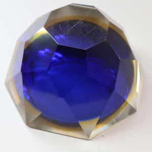 1960s MURANO Shallow Round Glass Bowl. Vintage Sommerso Geode Blue, Yellow and Clear Bowl