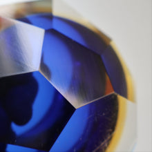 Load image into Gallery viewer, 1960s MURANO Shallow Round Glass Bowl. Vintage Sommerso Geode Blue, Yellow and Clear Bowl
