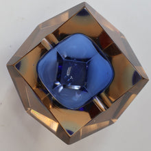 Load image into Gallery viewer, 1960s MURANO Glass Bowl. Vintage Sommerso Geode Blue and Clear Glass Chunky Bowl
