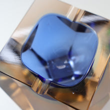 Load image into Gallery viewer, 1960s MURANO Glass Bowl. Vintage Sommerso Geode Blue and Clear Glass Chunky Bowl
