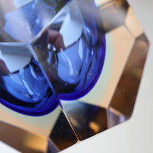 Load image into Gallery viewer, 1960s MURANO Glass Bowl. Vintage Sommerso Geode Blue and Clear Glass Chunky Bowl
