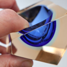 Load image into Gallery viewer, 1960s MURANO Glass Bowl. Vintage Sommerso Geode Blue and Clear Glass Chunky Bowl
