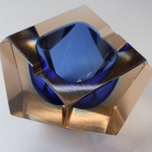 Load image into Gallery viewer, 1960s MURANO Glass Bowl. Vintage Sommerso Geode Blue and Clear Glass Chunky Bowl
