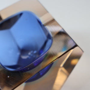 1960s MURANO Glass Bowl. Vintage Sommerso Geode Blue and Clear Glass Chunky Bowl