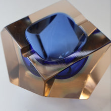 Load image into Gallery viewer, 1960s MURANO Glass Bowl. Vintage Sommerso Geode Blue and Clear Glass Chunky Bowl
