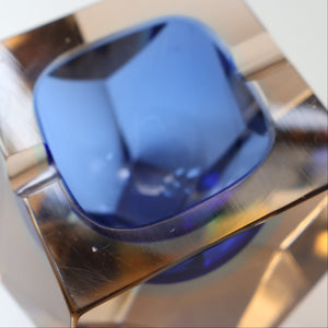 1960s MURANO Glass Bowl. Vintage Sommerso Geode Blue and Clear Glass Chunky Bowl