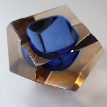 Load image into Gallery viewer, 1960s MURANO Glass Bowl. Vintage Sommerso Geode Blue and Clear Glass Chunky Bowl
