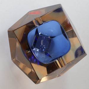 1960s MURANO Glass Bowl. Vintage Sommerso Geode Blue and Clear Glass Chunky Bowl