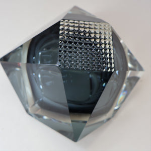 1960s MURANO Glass Bowl. Vintage Sommerso Geode Grey and Clear Glass Chunky Bowl