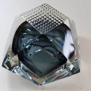 1960s MURANO Glass Bowl. Vintage Sommerso Geode Grey and Clear Glass Chunky Bowl
