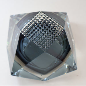 1960s MURANO Glass Bowl. Vintage Sommerso Geode Grey and Clear Glass Chunky Bowl
