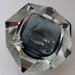 1960s MURANO Glass Bowl. Vintage Sommerso Geode Grey and Clear Glass Chunky Bowl