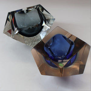 1960s MURANO Glass Bowl. Vintage Sommerso Geode Grey and Clear Glass Chunky Bowl