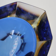 Load image into Gallery viewer, 1960s MURANO Oval Glass Bowl. Vintage Sommerso Geode Blue, Yellow and Clear Bowl
